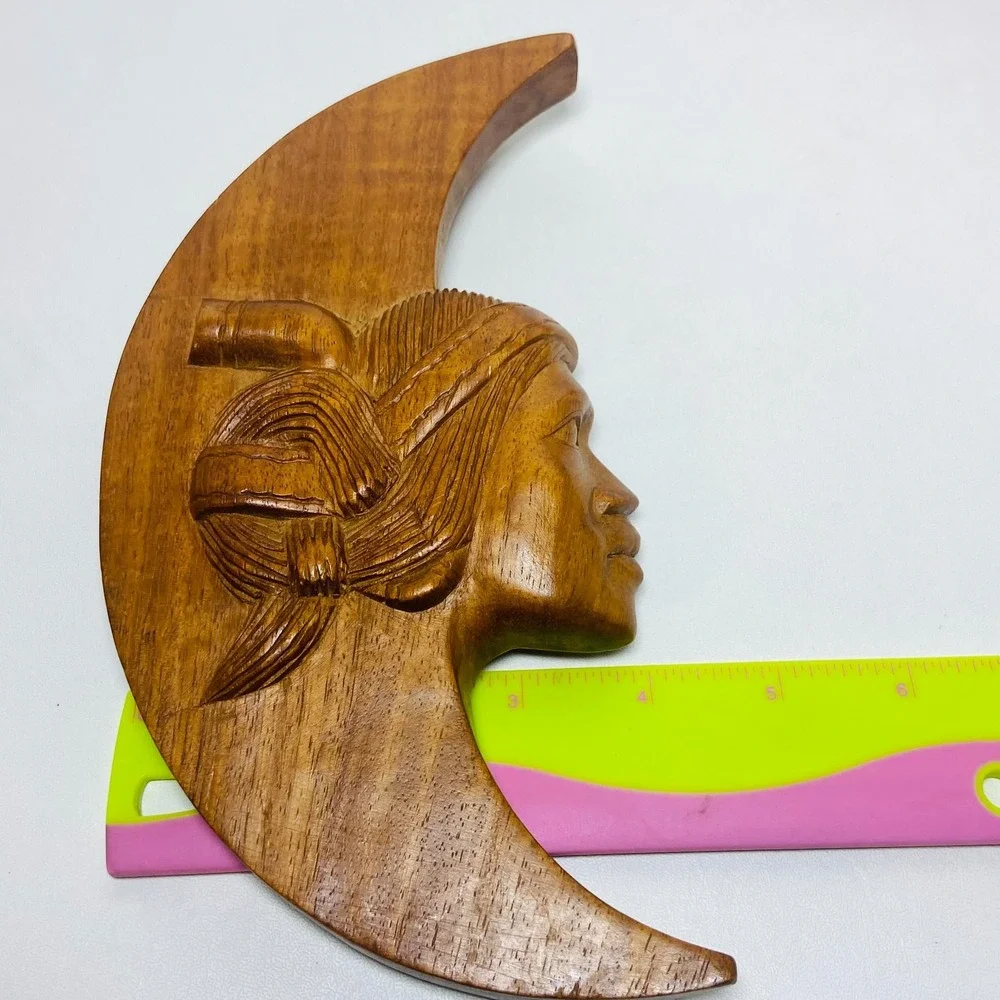 Vintage Pair‎ of Native American Indian Wooden Carved Moons Wall Hangings